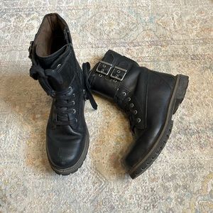 TIMBERLAND Black Leather Moto Boots Waterproof